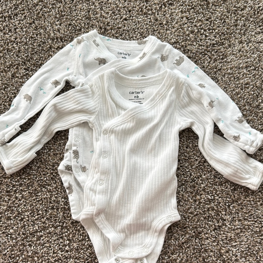 Carter's White and Gray Ribbed Bodysuits
